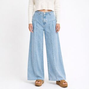 MABLE Wide Leg Pleated Denim Pants Women’s Size Small Light Wash High Rise Boho